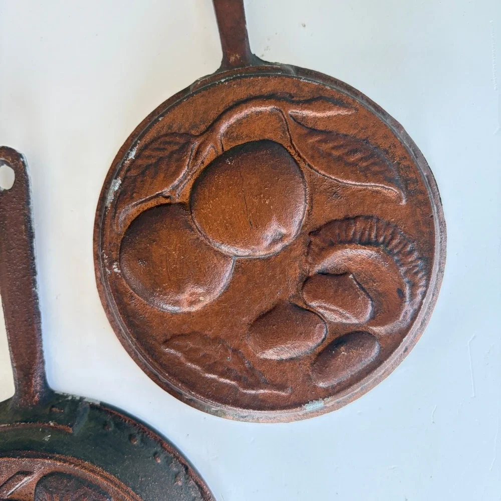 Vintage Set of 3 Fruit Embossed Cast Metal Copper Tone Wall Hanging Molds 9.75in